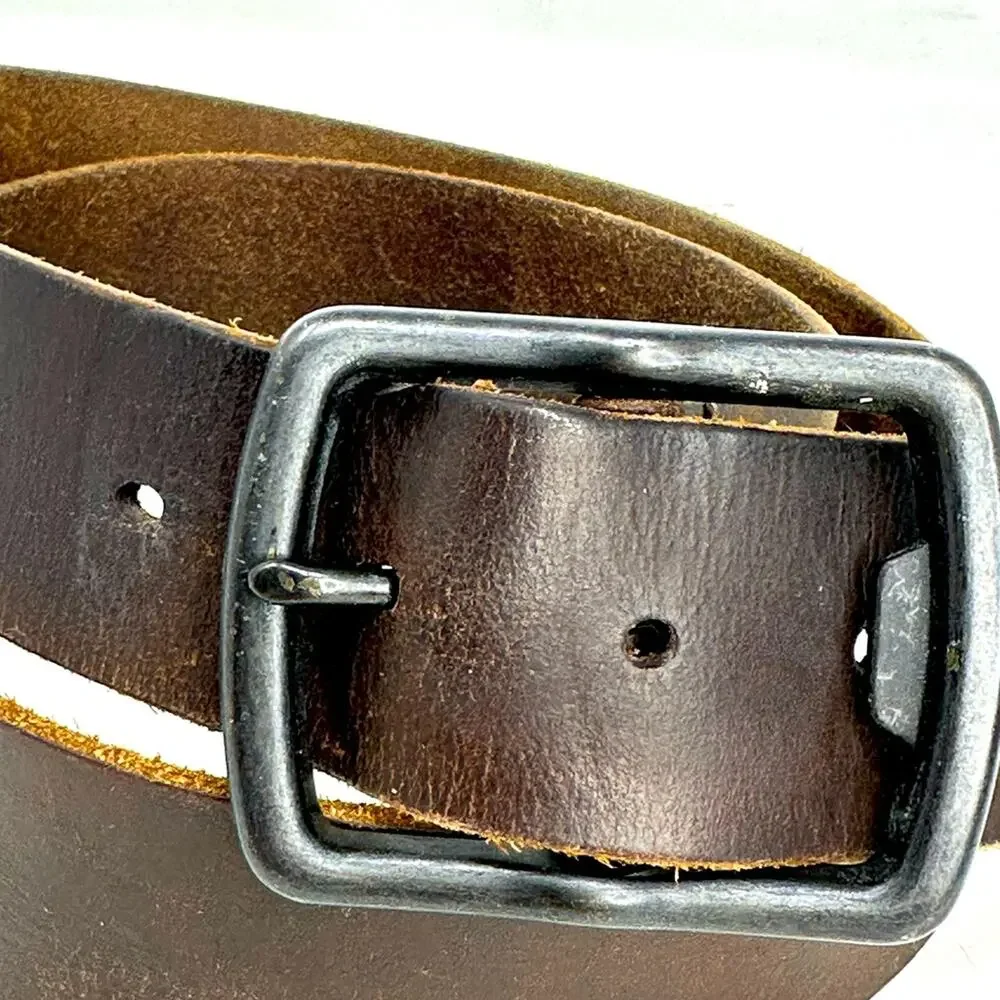 Vintage Oiled Leather Black Buckle Saddle Leather Belt - OILED BROWN